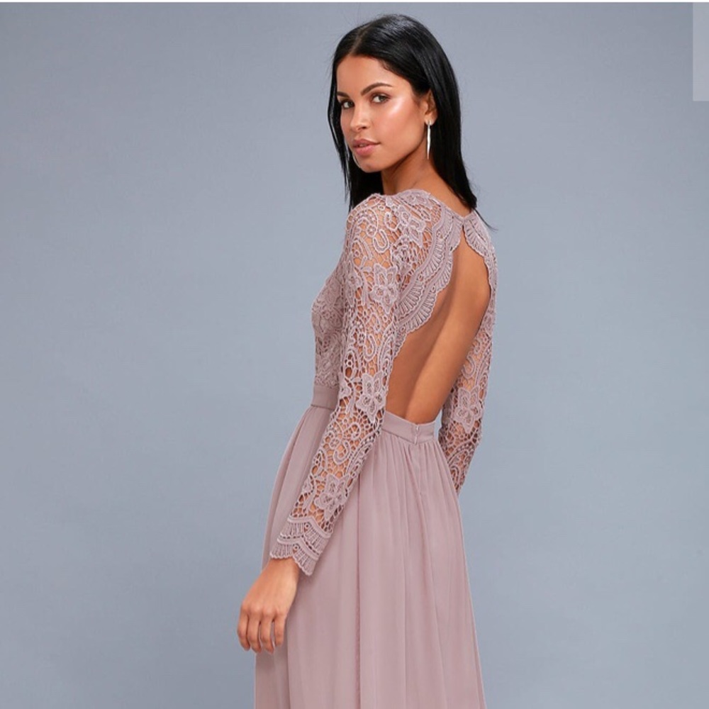 Long Sleeve Lace Maxi Dress - Dusty Rose